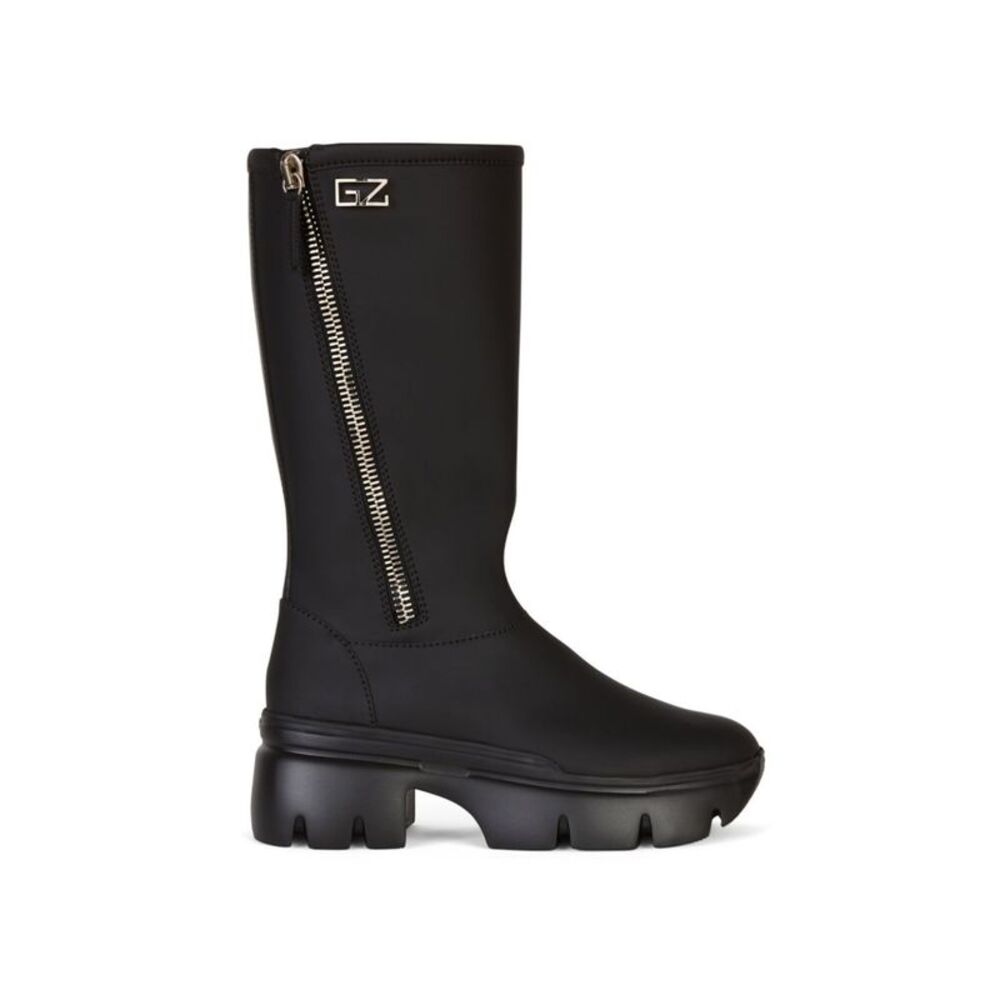 GIUSEPPE ZANOTTI Womens Black 1-1/2" Platform Logo Rexana Zip-Up Rain Boots 37.5